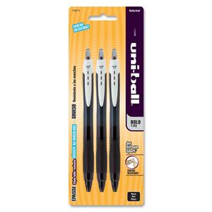 Uni-Ball Jetstream Sport Rollerball Pen - 1 mm Pen Point Size - Black Ink - Black Barrel - 3 / Pack