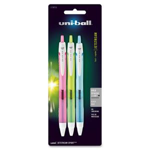 Uni-Ball Jetstream Sport Rollerball Pen - 1 mm Pen Point Size - Black Ink - Assorted Barrel - 3 / Pack