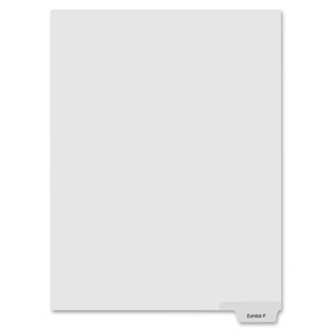 Kleer-Fax 90000 Series Alphabetical Bottom Tab Index Divider - Printed Exhibit F - 6 Tab(s)/Set - 8.5" x 11" - 25 / Pack - White Divider
