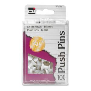 CLI Push Pin - 0.43" Length - Steel, Plastic - 100 / Box - White