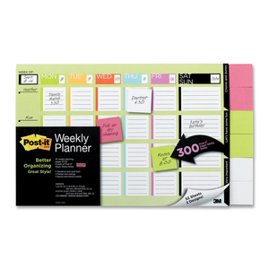Post-it Undated Planner with Super Sticky Notes - Weekly - 18" x 12" - 1 Week Per 1 Page(s) - Assorted