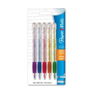 Paper Mate Expressions Ballpoint Pen - 1 mm Pen Point Size - Purple Ink, Blue Ink, Orange Ink, Red Ink, Green Ink - Assorted Barrel - 5 / Pack