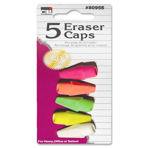 CLI Pink Eraser Pencil Cap - Latex-free - Rubber - 5 / Pack - Assorted