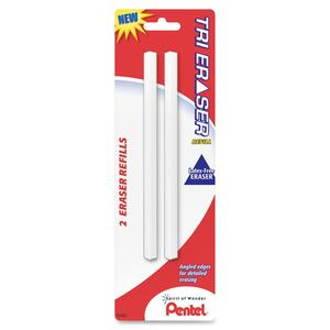 Pentel Tri Eraser - Lead Pencil Eraser - Refillable - Pocket Clip, Retractable, Non-abrasive - 2 / Pack - White