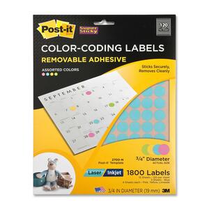 Post-it Super Sticky Color Coding Label - 120/Sheet - Removable - 1800 / Pack - Neon Blue, Neon Pink, Neon Yellow, Neon Limeade