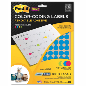 Post-it Super Sticky Color Coding Label - 120/Sheet - Removable - 1 / Pack - Blue, Ruby Red, Yellow, Limeade