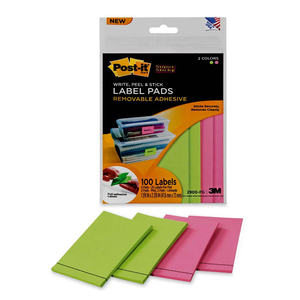 Post-it Super Sticky Two Color Label Pad - 1.88" Width x 2.88" Length - Removable - 100 / Pack - Green, Pink