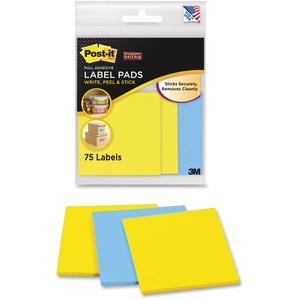Post-it Super Sticky Compact Label Pad - 2.88" Width x 2.88" Length - Removable - 75 / Pack - Blue, Yellow