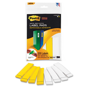 Post-it Super Sticky Two Color Label Pad - 0.62" Width x 2.25" Length - Removable - 200 / Pack - White, Yellow