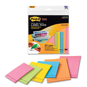Post-it Super Sticky Five Color Label Pad - Removable - 150 / Pack - Orange, Limeade, Blue, Yellow, Pink