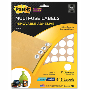 Post-it Super Sticky ID Label - 63/Sheet - Removable - 945 / Pack - White