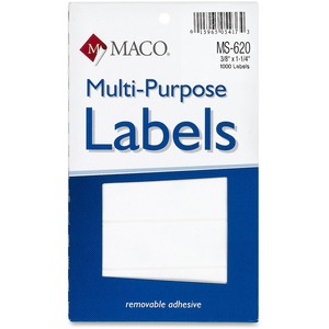 Maco Multipurpose Label - 0.38" Width x 1.25" Length - Removable - 1000 / Pack - White