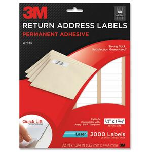 3M Address Label - 0.5" Width x 1.75" Length - 80/Sheet - Permanent - 2000 / Pack - White