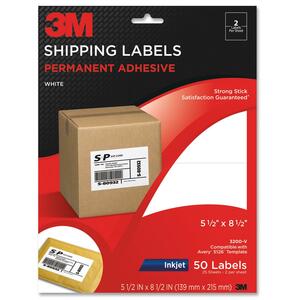 3M Shipping Label - 5.5" Width x 8.5" Length - 2/Sheet - Permanent - 25 / Pack - White