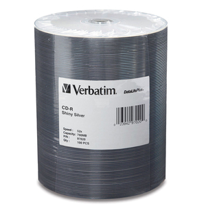Verbatim CD-R 700MB 52X DataLifePlus Shiny Silver Silk Screen Printable - 100pk Tape Wrap