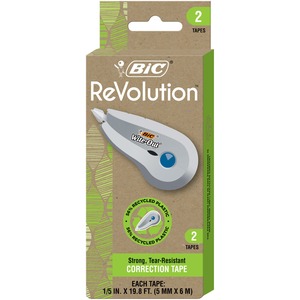 BIC Wite-Out Ecolutions Correction Tape - 0.2" Width x 19.8ft Length - 1 Line(s) - White Tape - Flexible Tip, Non-refillable - 2 / CD - Green Dispenser