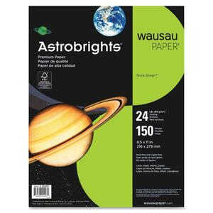 Wausau Paper Astrobrights Cover Paper - Letter - 8.5" x 11" - 24lb - 150 x Sheet - Terra Green