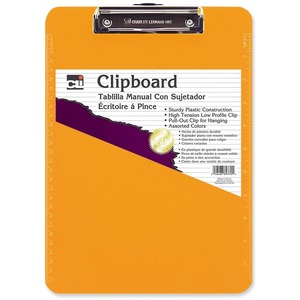 CLI Rubber Grip Clipboard - 8.5" x 11" - Low-profile - Plastic - Neon Orange