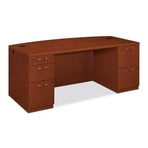 HON Park Avenue Bow Front Pedestal Desk - 72" Width x 36" Depth x 29" Height - Double - Tri-oval Edge - Particleboard - Henna Cherry