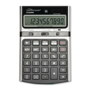 Compucessory Desktop Calculator - 10 Character(s) - LCD - Battery Powered - 1.5" x 3.75" x 6.5" - Black, Silver