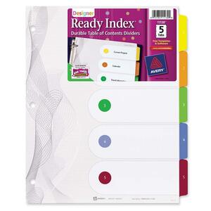 Avery Designer Ready Index Table of Contents Divider - 5 x Tab Printed 1 to 5 - 8.5" x 11" - 5 / Set - White Divider - Multicolor Tab