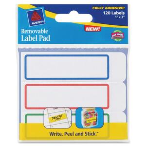 Avery Label Pad - 1" Width x 3" Length - Removable - 120 / Pack - Red, Green, Blue