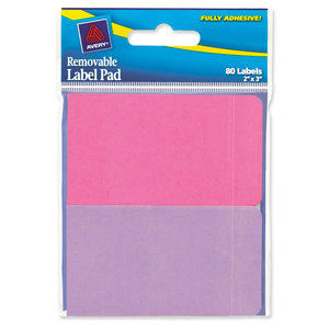 Avery Label Pad - 2" Width x 3" Length - Removable - 80 / Pack - Neon Magenta, Neon Purple