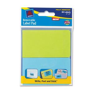 Avery Label Pad - 2" Width x 3" Length - Removable - 80 / Pack - Neon Green, Neon Blue