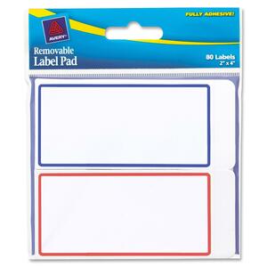 Avery Label Pad - 2" Width x 4" Length - Removable - 80 / Pack - Blue, Red
