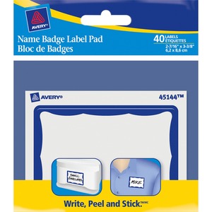 Avery Name Badge Label Pad - 3" Width x 4" Length - Removable - 40 / Pack - Blue