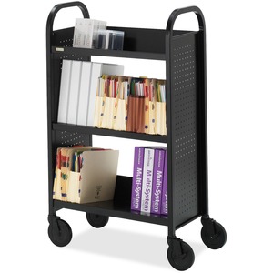 Bretford Basics BOO327 Single Sided Book Truck - 3 Shelf - 4 x 4" Caster - Steel - Black