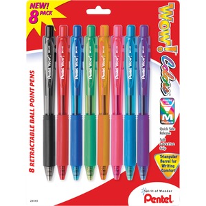 Pentel WOW! Retractable Ballpoint Pen - Assorted Ink - Transparent Barrel - 8 / Pack