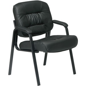 Office Star Visitors Chair - 25" x 27.5" x 35" - Leather Black Seat