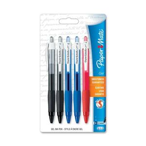 Paper Mate Retractable Gel Pen - 1 mm Pen Point Size - Black Ink, Blue Ink, Red Ink, Purple Ink, Pink Ink - 5 / Pack