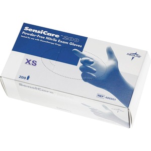 Medline Sensicare Ice Exam Glove - X-Small Size - Latex-free, Powder-free - Nitrile - 200 / Box - Blue