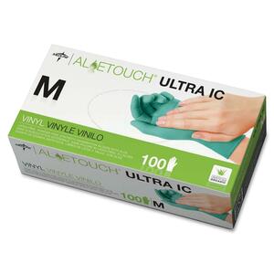 Medline Aloetouch Ultra Examination Gloves - Medium Size - Latex-free, Powder-free - Vinyl - 100 / Box - Green