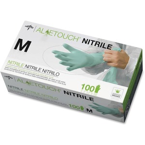Medline Aloetouch Examination Gloves - Medium Size - Textured, Powder-free, Latex-free - Nitrile - 100 / Box - Green
