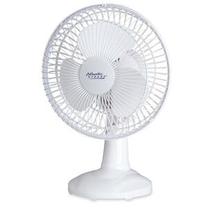 Atlantic Breeze 6" Tilt Desk Fan - 3 Blades - 2 Speed - Plastic Blade, Metal Grille - White