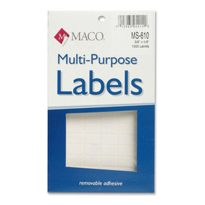 Maco MultiPurpose Label - 0.38" Width x 0.62" Length - Removable - 1000 / Box - White