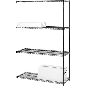 Lorell 4-Tier Industrial Wire Shelving Add-On-Unit - 36" x 18" x 72" - Steel - 4 x Shelf(ves) - Black