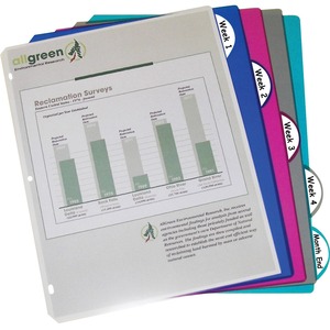 C-line Poly Binder Index Divider with Pockets - 5 x Tab - 5 / Pack - Blue, Pink, Aqua, Clear, Smoke Tab