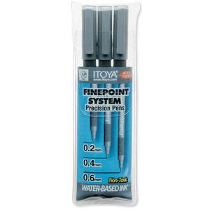 ITOYA Finepoint System Pen Set - 0.2 mm Pen Point Size, 0.4 mm Pen Point Size, 0.6 mm Pen Point Size - Black Ink - 3 / Pack