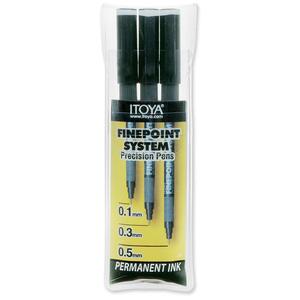 ITOYA Finepoint System Technical Pen Set - 0.1 mm Pen Point Size, 0.3 mm Pen Point Size, 0.5 mm Pen Point Size - Black Ink - 3 / Set