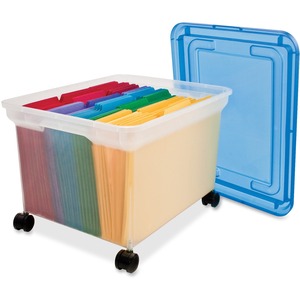 Advantus Rolling File Tote - Letter - External Dimensions 11" Height x 10.5" Width x 16.25" Depth - Plastic - Clear, Blue
