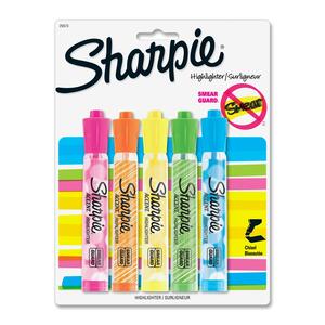 Sharpie Accent Highlighter - Chisel Marker Point Style - Fluorescent Green Ink, Fluorescent Orange Ink, Fluorescent Pink Ink, Fluorescent Yellow Ink, Blue Ink - Translucent Barrel - 5 / Pack