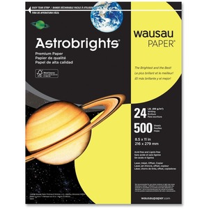 Astro Astrobrights Premium Colored Paper - Letter - 8.5" x 11" - 24lb - 500 x Sheet - Lift-off Lemon