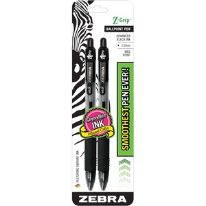 Zebra Pen Z-Grip Max Ballpoint Pen - 1 mm Pen Point Size - Black Ink - Clear Barrel - 2 / Pack