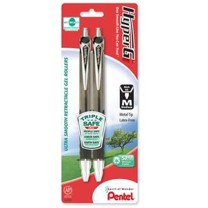 Pentel HyperG Rollerball Pen - 0.7 mm Pen Point Size - Black Ink - 2 / Pack