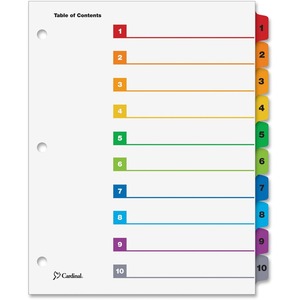 Cardinal OneStep Numbered Index System - 10 x Tab Printed 1 to 10 - 8.5" x 11" - 1 Set - Multicolor Tab