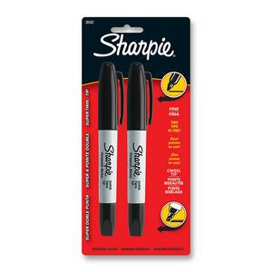 Sharpie Twin Tip Permanent Marker - Chisel Marker Point Style, Fine Marker Point Style - Black Ink - 2 / Pack